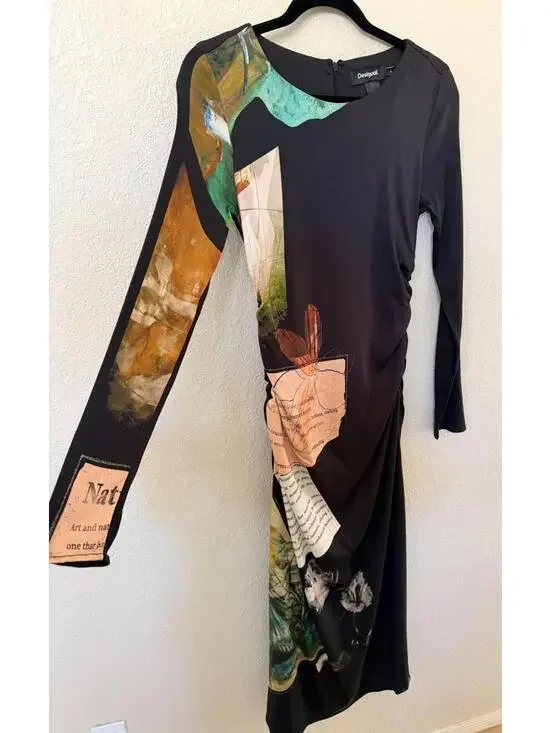 New Desigual Mix Print Long Sleeve Midi Dress In Black Size S $169 - Picture 5 of 9